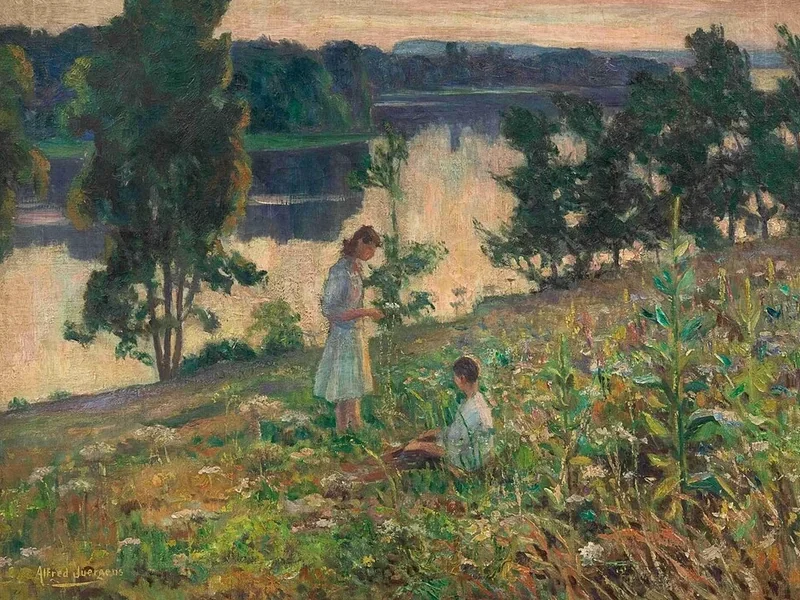 1866-Alfred Juergens - Bambini in riva a un fiume